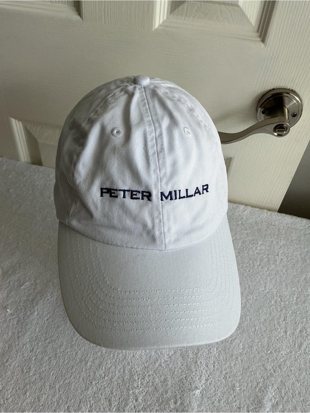 Peter Millar White Cap with Navy Logo